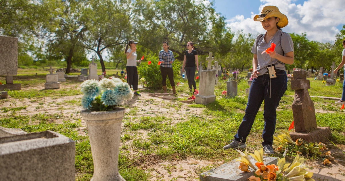 Student at cemetery