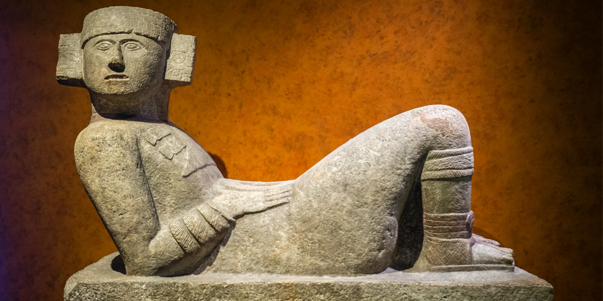 The figure of Chak Mo'ol in the Maya Hall of the Museum of Anthropology in Mexico City. Credit: Alexander Schimmeck
