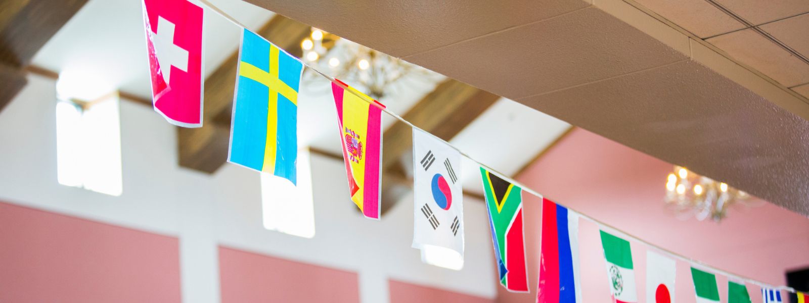 Image of international flags on campus
