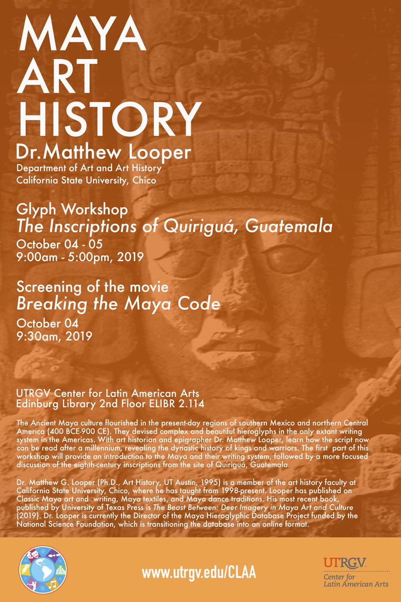 Click above for more info about the Maya Glyph Reading Workshop by Dr. Matthew Looper