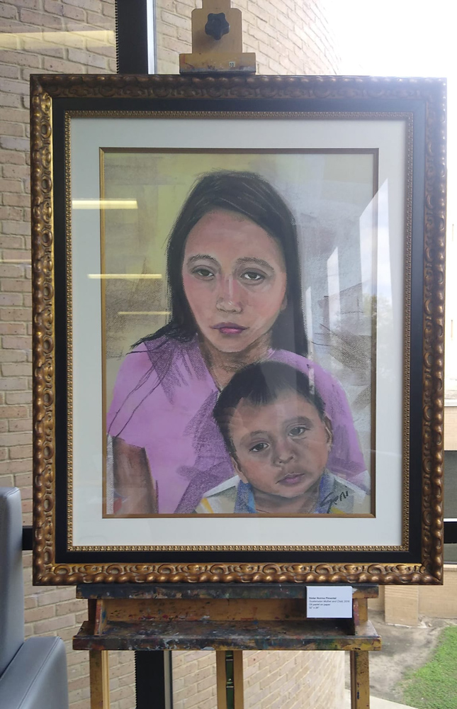 Sister Norma Pimentel - Guatemalan Mother and Child, 2018 - Pastel on paper - 32 in x 26 in