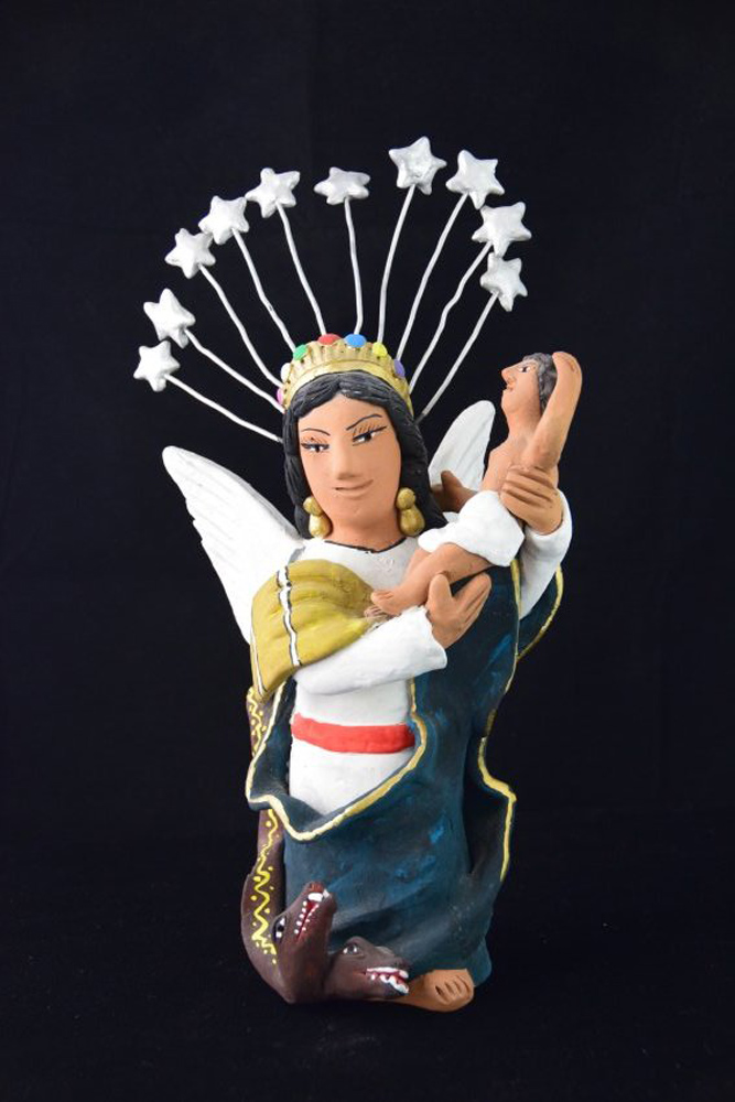 Josefina Aguilar - Virgin of the Apocalypse - clay, wire, paint - Mexican. Gift of Carolyn Warmbold 2017.01.71 - Front View