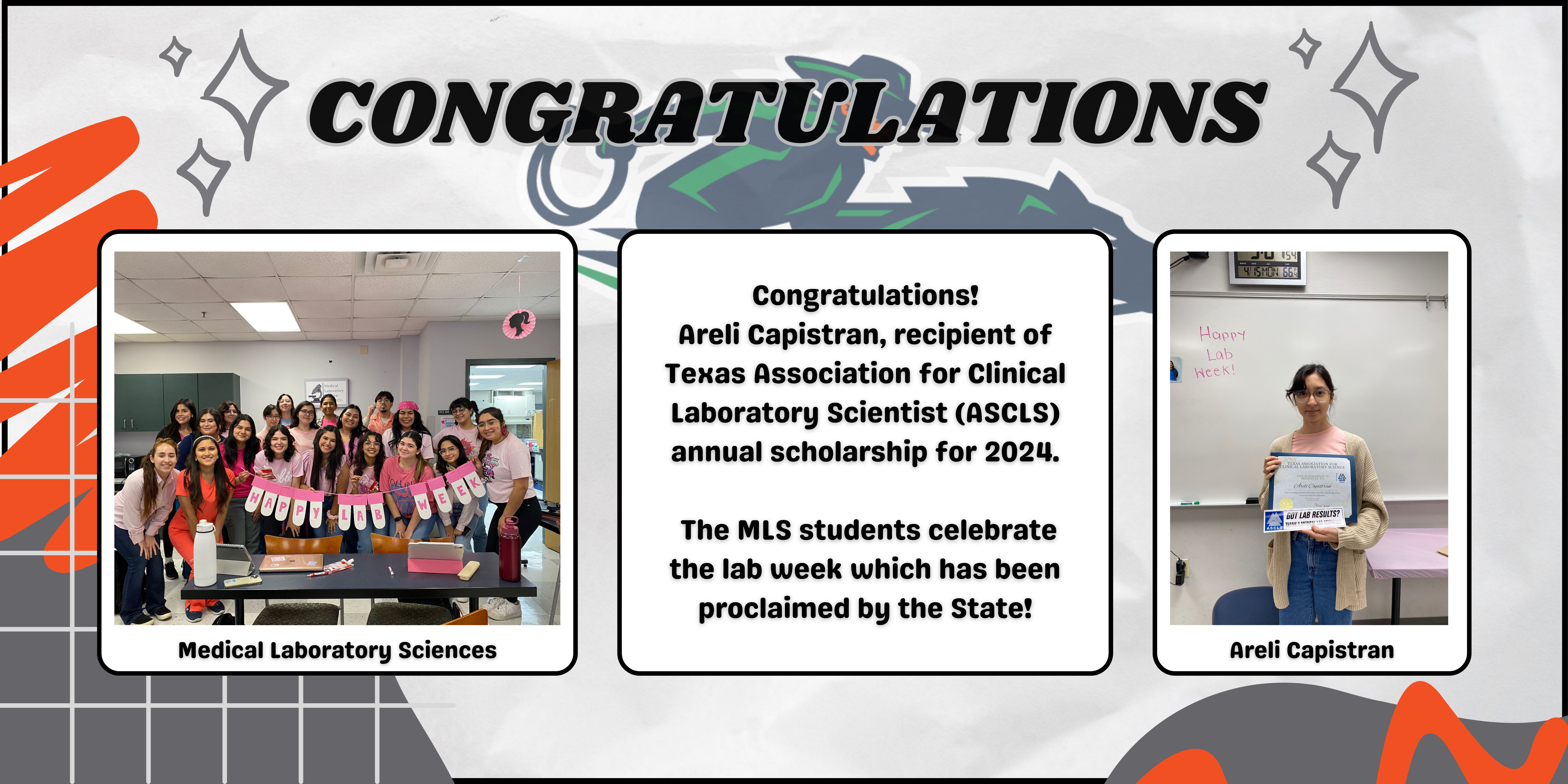 Flyer congratulating student while holding award.