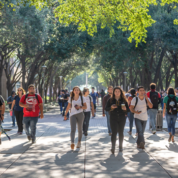 students walking on campus