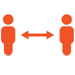 Icon of two people keeping distance, separated by a double head arrow.