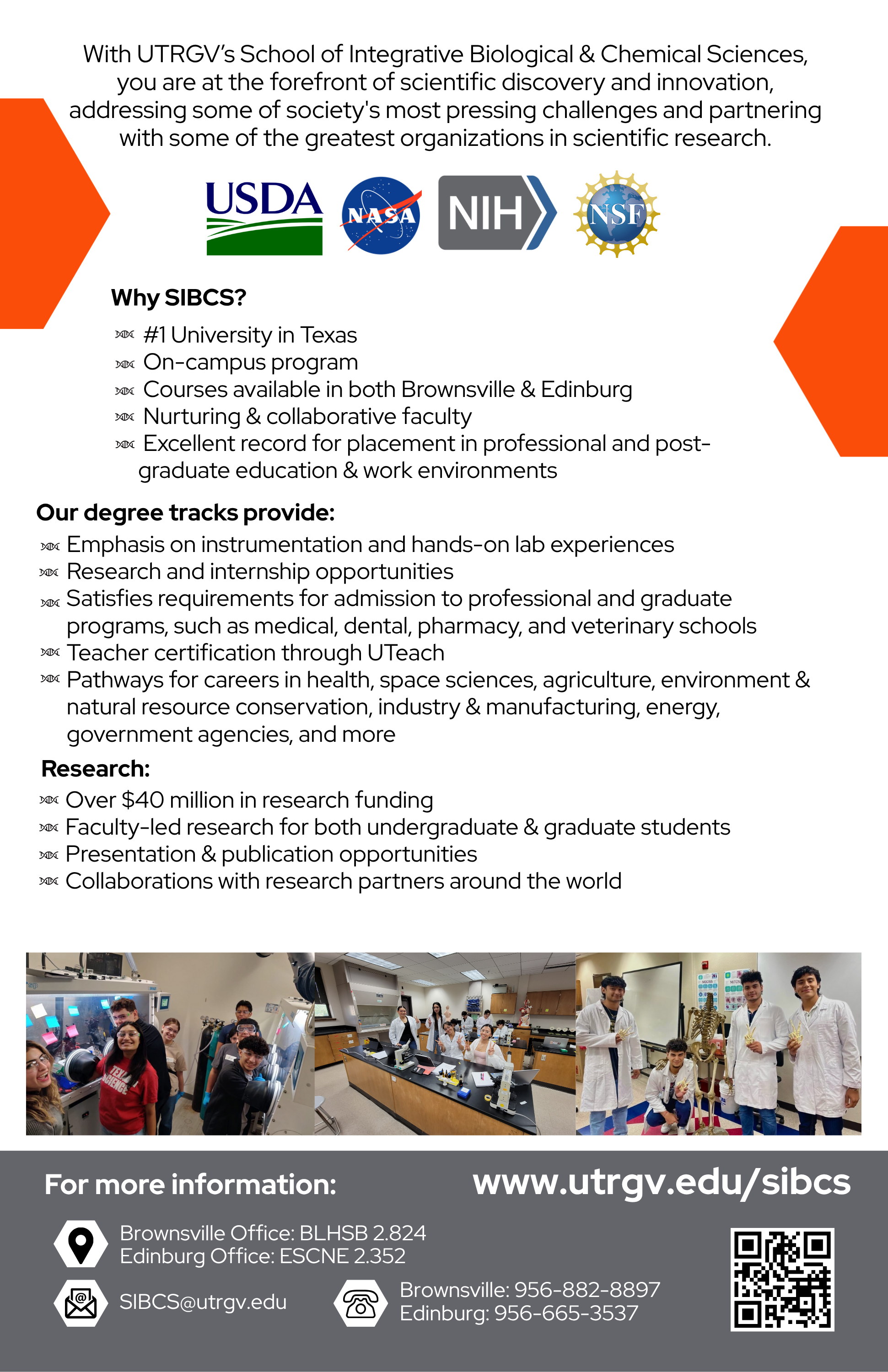 UTRGV SIBCS flyer of degree programs