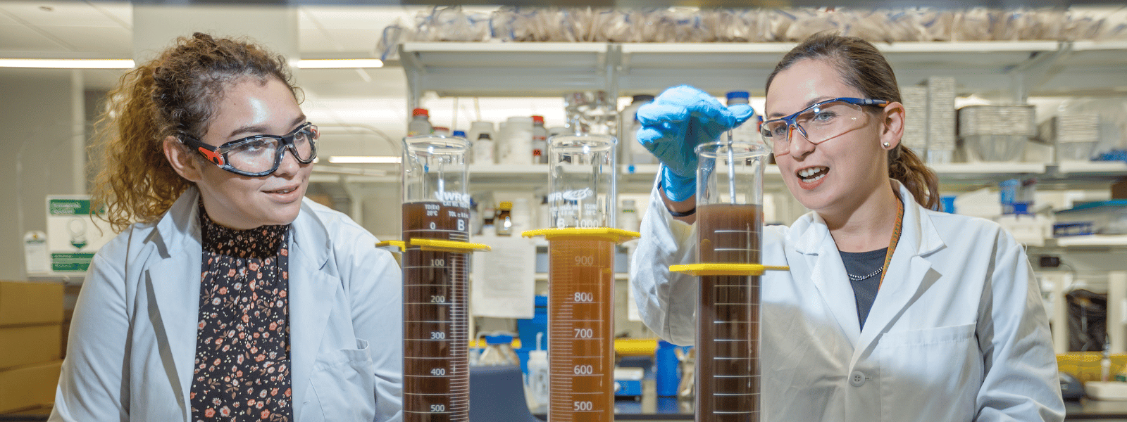 Dr Engil Pereira and student working on soil samples during lab