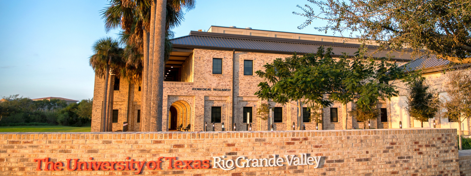New UTRGV sign on the Brownsville Campus near the BioMed building