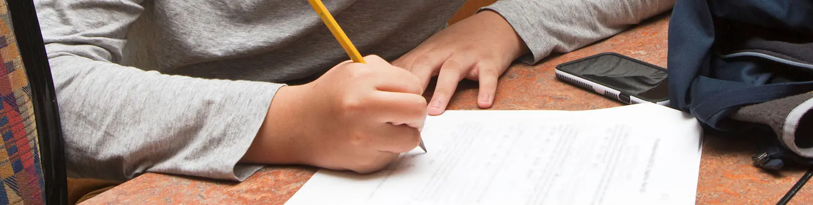 student taking a math test