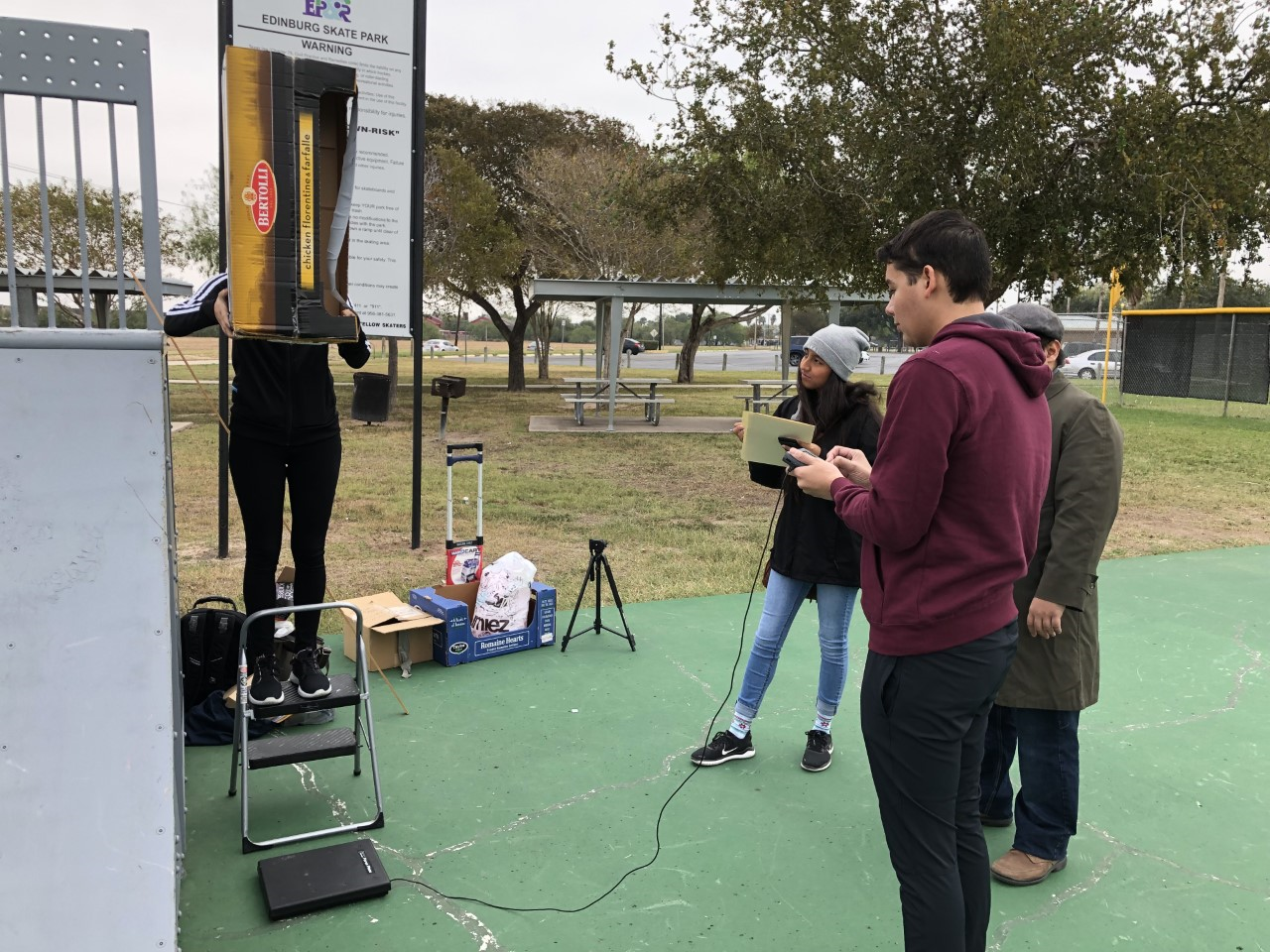 physics students at the Edinburg Skate Park