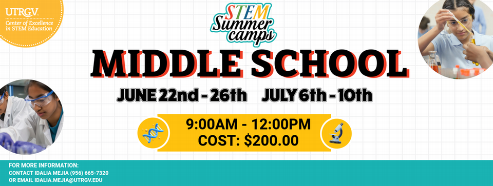 Stem summer camps, Middle school ,June 22nd-26th and July 6th - 10th . 9am - 12pm cost 200 