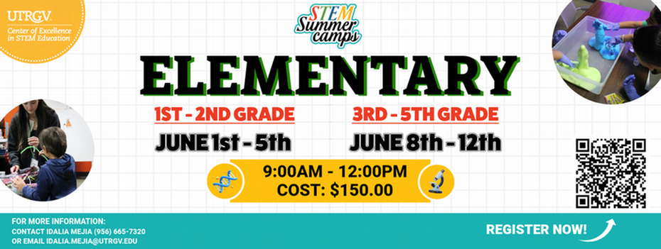 Stem summer camps elementary, 1st -2nd grade June 1st - 5th , 3rd - 5th grade June 8th - 12th , 9am -12pm ,cost 150 dollars 