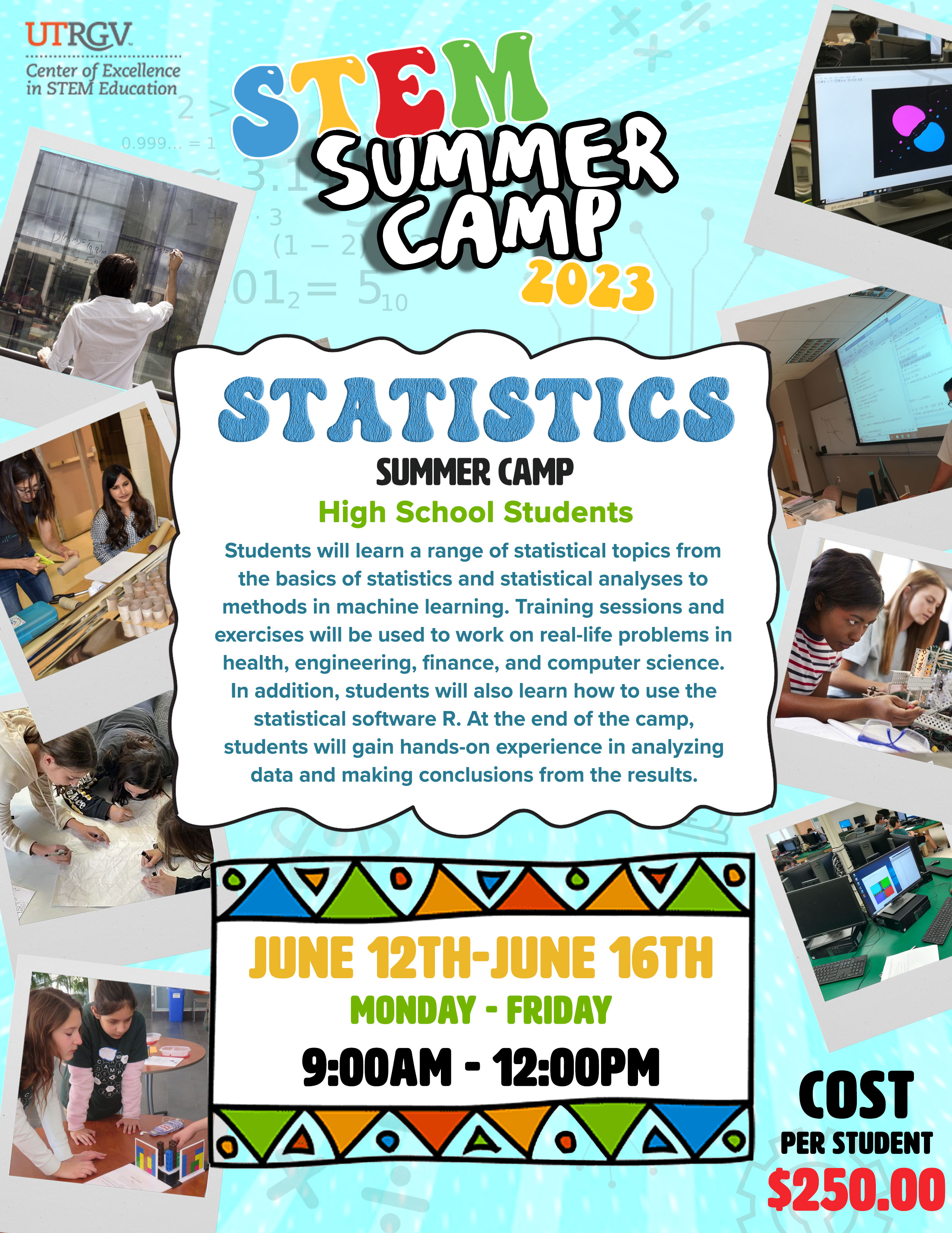 STEM Engineering Camp | $180 Register Now! | Engineering consisting of constructing and developing tools for the betterment of society. In this camp, students will be introduced to renewable sources of energy through interactive activities. | Participants will: Engage in energy challenges, implemented the steps of the Engineering Design Process, and Design, build, and test their own models. June 10-14th: Week 1: Morning Session - 6th to 8th grade. Afternoon Session - High school (9th-12th) | Morning Session: 9:00 a.m - 12:00 p.m. Afternoon Session: 1:00 p.m. - 4:00 p.m. Session hours apply to all camps
