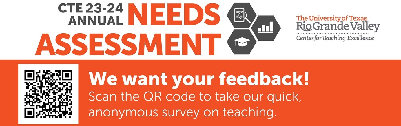 CTE 23-24 Needs assessment - We want your feedback, scan the QR code to take our quick anonymous survey on teaching Page Banner 