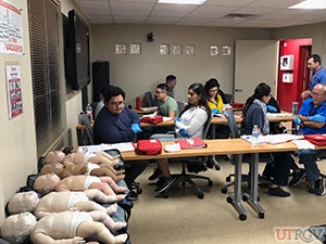 Conducting interview with SAMPLE questions, First Aid/CPR/AED Training, March 14, 2019.