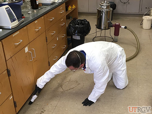 EHSRM Personnel Using Mercury Vacuum to Clean Up Mercury Spill, February 27, 2019.