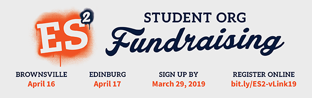 ES2 Student Org. Fundraising. Sign up by March 29 at bit.ly/ES2-vLink19.