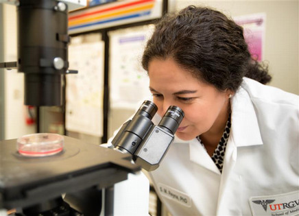 Student conducts research using a microscope