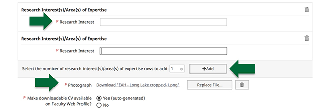 Type in your Teaching Interest(s) Type in your Research Interest(s) Type in your Research Interest(s)/Area(s) of Expertise Select the number of research interest(s)/area(s) of expertise rows to add Type in your Service Interest(s) Type in your General Skills Upload a Photograph of yourself by clicking “Chose File” and search for the photograph 