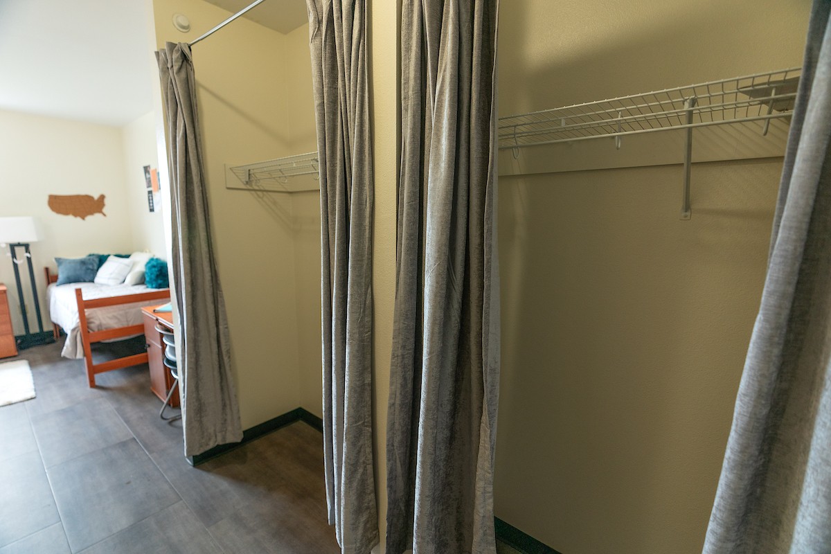 UTRGV Department of Housing and Residence Life dorm room interiors at Unity Hall in Edinburg, Texas.