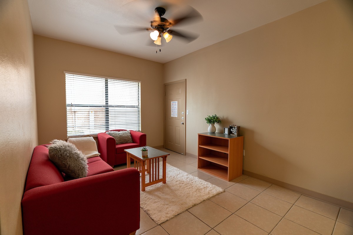 UTRGV Department of Housing and Residence Life dorm room interiors at The Village in Edinburg, Texas.