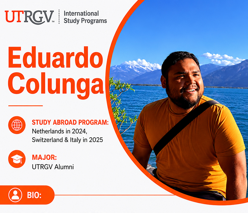 Outdoor portrait of ISP Ambassador Eduardo Colunga with a blue lake, blue ice capped mountains and blue sky in the background.