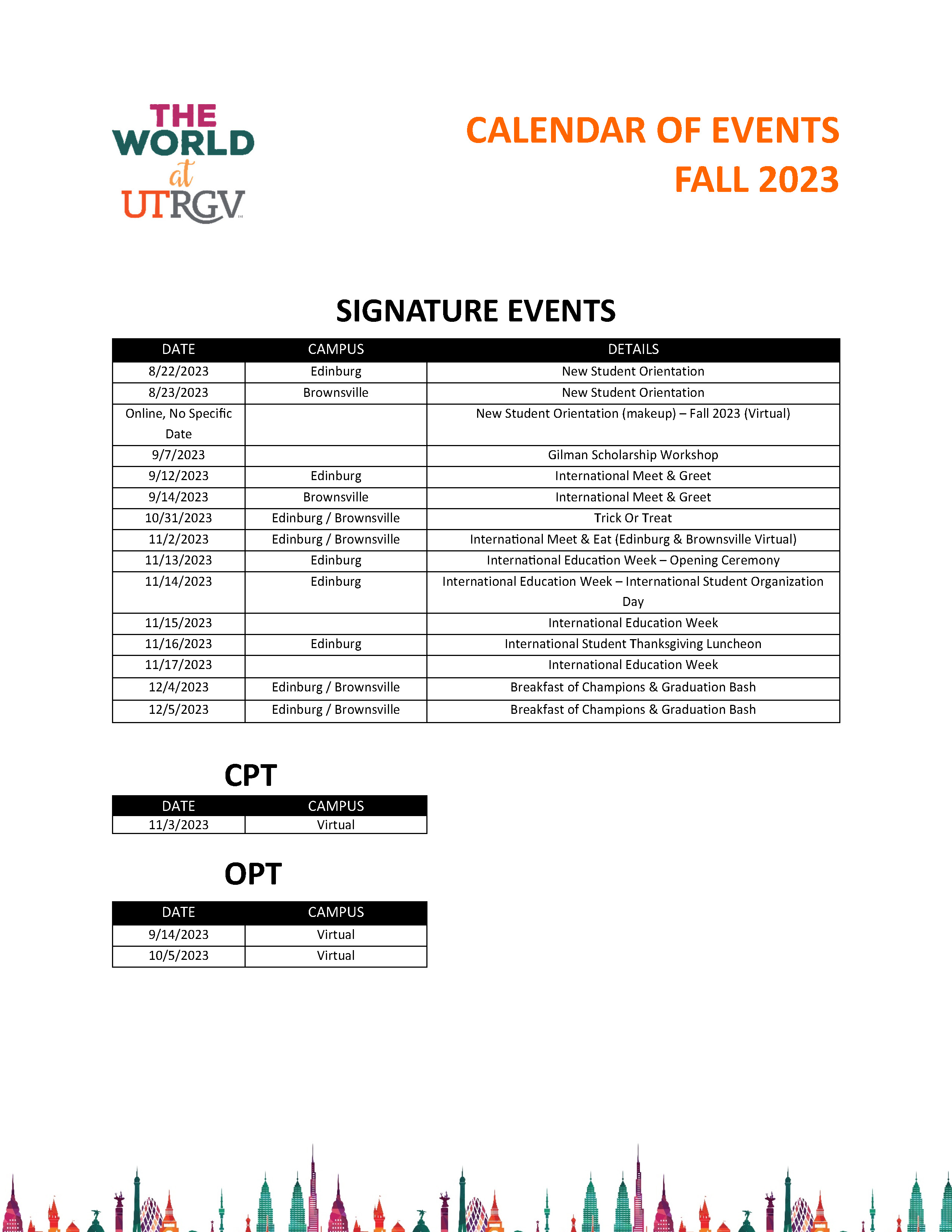 Events Calendar UTRGV