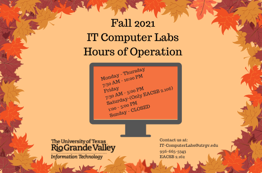 Fall 2021 IT Computer Labs Hours of Operation post content graphic.