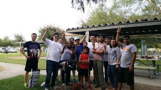 Associate Professor, Mao enjoys the evening breeze with his group members for the new semester and new UTRGV