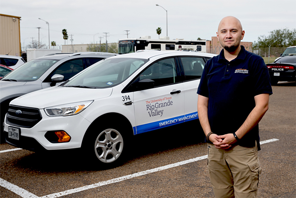 Pablo Mendez, emergency management coordinator at The University of Texas Rio Grande Valley, has been selected chairman of The University of Texas System Emergency Management Committee, which includes EMCs from the UT System’s 13 institutions. It is a two-year appointment, and calls upon Mendez to make sure each campus has what it needs to operate effectively during an emergency. He will be responsible for correlating a complex network of departments and entities, including branches in public health, police departments, FEMA, facilities, and transportation offices on and off multiple campuses and university properties. (UTRGV Photo by Paul Chouy)