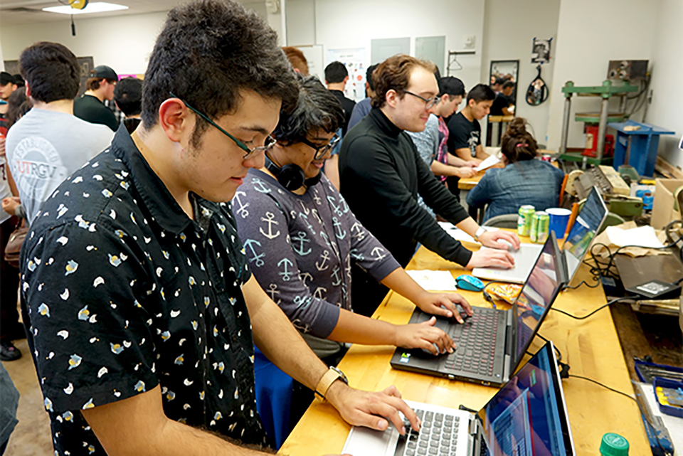 During the recent Game Showcase at UTRGV, students tested out video games co-created by University of Texas Rio Grande Valley computer science and art students as part of their game development courses. This is the fifth year for the Game Showcase, led by Dr. Emmet Tomai, UTRGV associate professor of computer sciences, and Donna Sweigart, associate professor of art. For the past five years, the two have led parallel classes in game design, partnering students from the College of Engineering and Computer Science and the College of Fine Arts for projects. This year’s Game Showcase was held Tuesday, Feb.27, at the UTRGV Visual Arts Building on the Edinburg Campus. (UTRGV Photo by Amanda Taylor)