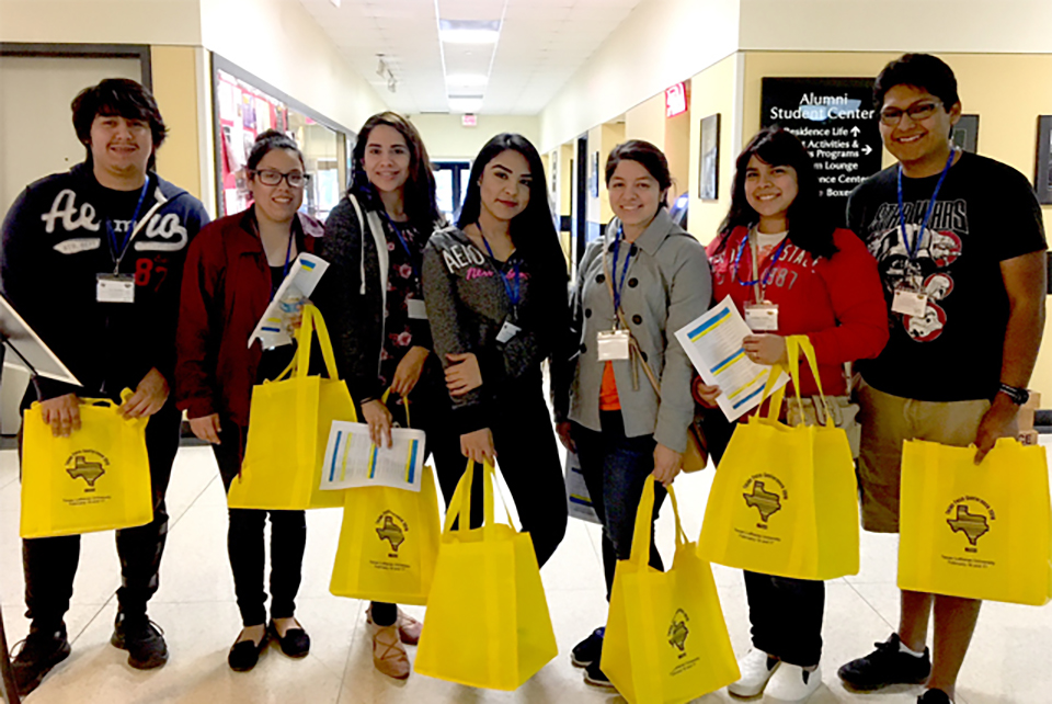 UTRGV freshmen (from left) Jose Martinez, Janneth Mendoza, Thania Lopez, Maria Jose Valencia, Karina Salinas, Guadalupe Cazares and Jose Huerta, presented in February at the National Association for Chicana and Chicano Studies ‘Tejas Foco’ Conference. Their presentation, “Stories of Inspiration and Resiliency: Students’ Journey to Higher Education,” was a discussion of local author Viola Canales’ book of poems, ‘The Little Devil and the Rose.’ The discussion served as a 45-minute panel workshop at the two-day NACCS conference, held at Texas Lutheran University. (Courtesy Photo)