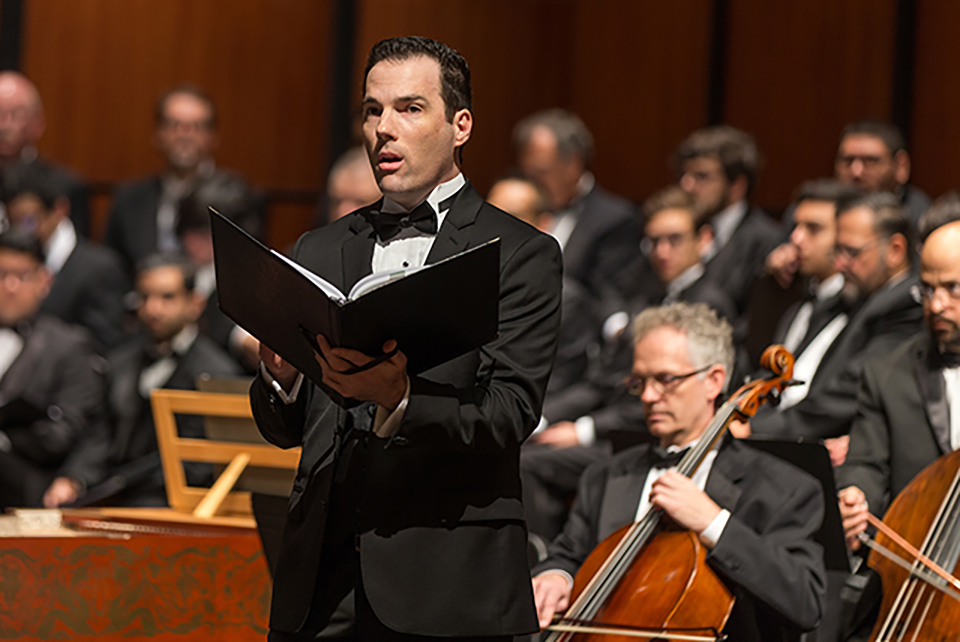 Dr. Daniel Hunter-Holly, UTRGV associate professor of music and voice, is seen here performing in Handel's ‘Messiah’ with the UTRGV Symphony Orchestra. Hunter-Holly has been recognized by the National Association of Teachers of Singing as one of seven 2018 Emerging Leaders. Winners receive a $750 grant to assist with their attendance at the NATS 55th National Conference, June 22-26, 2018, in Las Vegas. (UTRGV Archive Photo by David Pike)
