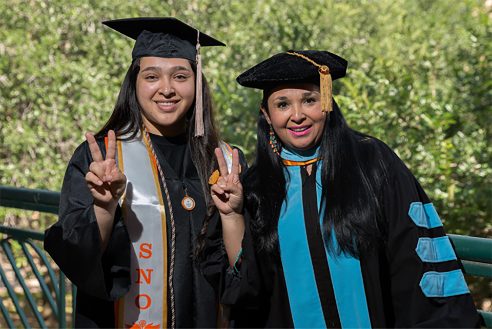 Maria Edith “E.T.” Treviño and her daughter Alexia Treviño, both of Weslaco, will graduate from UTRGV together on Saturday, May 12. E.T. will receive her Doctorate of Education (EdD) in Curriculum and Instruction with specialization in bilingual studies, and Alexia will receive a Bachelor of Science in nursing. Mother and daughter say they were truly inspired by each other, and thank their UTRGV professors for their support and encouragement along the way. (UTRGV Photo by Paul Chouy)