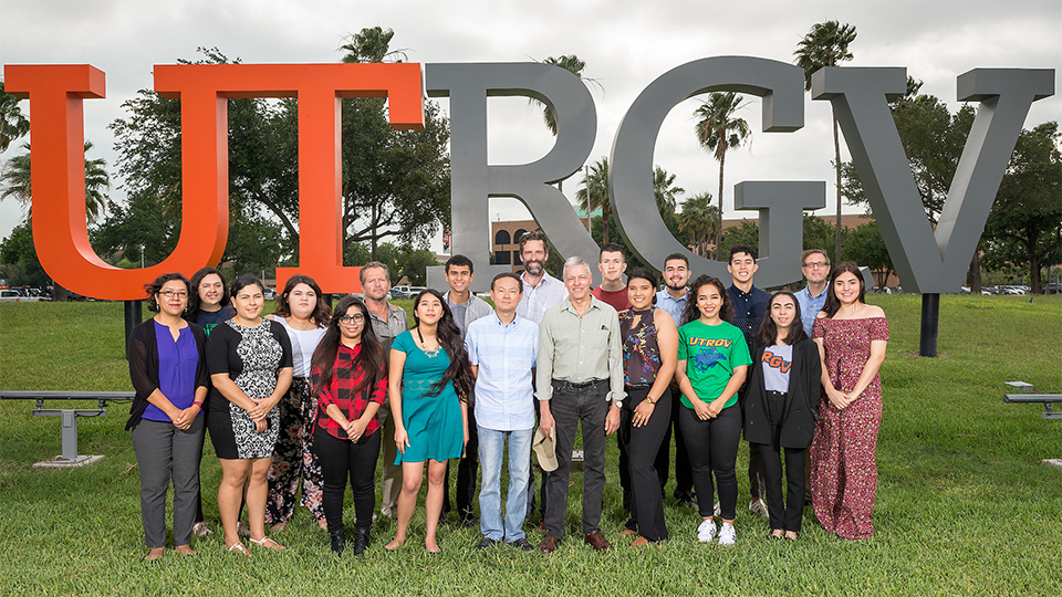 Sixteen UTRGV students have been awarded Benjamin A. Gilman International Scholarships this year that will take them around the world for Study Abroad courses this summer. The students are from across the Valley. Countries in this year’s studies abroad include Ireland, Brazil, Germany, China, Spain, Japan, South Korea, Italy, Peru and the United Kingdom. Shown are UTRGV Gilman recipients, professors and program administrators: (from left, front row) Dr. Yanina Hernandez, lecturer, Writing & Language Studies; Lizette Leal, International Programs & Partnerships specialist; Raisa Ramirez; Alexandra Torres; Dr. Ping Xu; assistant professor of art; Dr. Robert Gilbert, associate professor of art; Emily Rivas; Stephanie Torres; Myrine Barreiro-Arevalo; and Lorelei Lopez; (back row) Maraya Garcia; Samantha Bustillos; Dr. Robert Bradley, associate professor of art; Gerardo Segundo; Alan Earhart, director of International Programs & Partnerships; Ricardo Carrillo; Omar Nedzelsky Jr; Samuel Cavazos; and Dr. Robert Hoppens, associate professor of history. Not pictured are Gilman recipients Kristopher Price, Valeria Treviño, Jose Garcia and Raul Martinez. (UTRGV Photo by Paul Chouy)