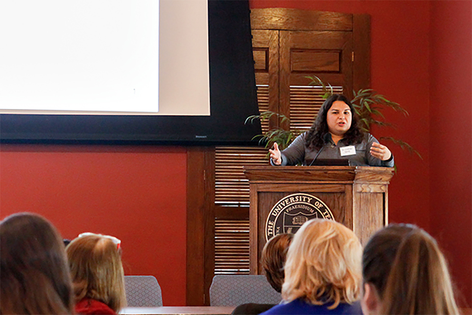Dr. Cristina Torres, a Center for Gravitational Wave Astronomy research assistant professor at UTB-TSC, is shown here speaking at a UTB-TSC Society of Physics Students Women in Science event on Monday, Jan. 19, 2015. (UTRGV Archive Photo by Ann Jacobo)