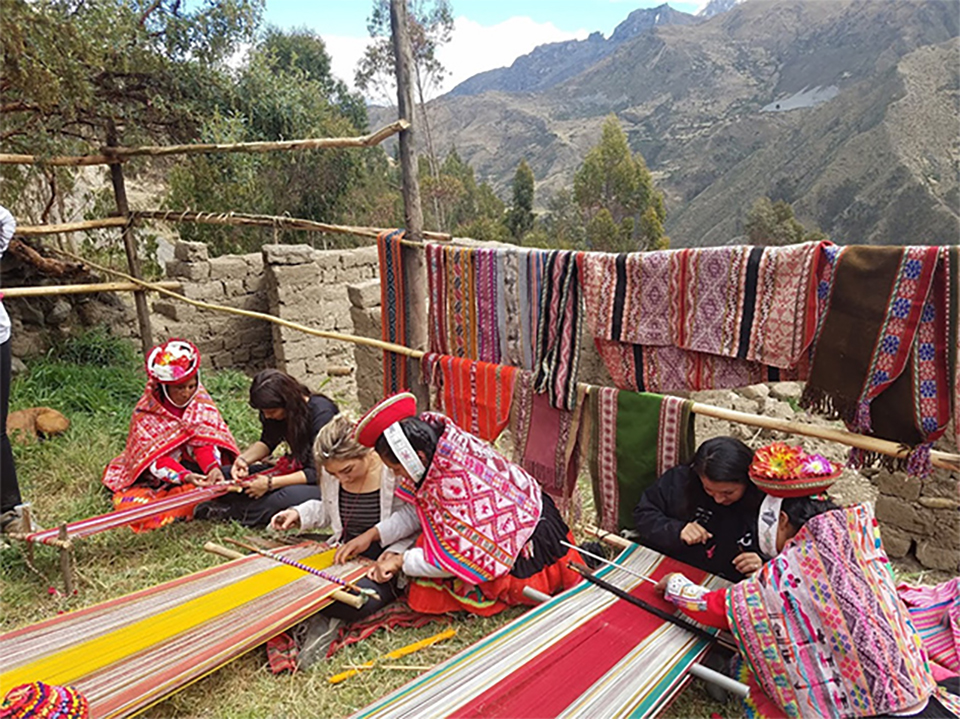 UTRGV students tackled a physically and mentally challenging study abroad curriculum in Peru this summer that included art, architecture, history and biology – and an extreme, rigorous trek in the Andes. From June 5-28, UTRGV graduate and undergraduate students in three courses of study were in Peru at the same time and followed roughly the same itinerary. Dr. Mark Andersen, dean of the UTRGV Honors College, led a biology class that highlighted Peru’s alpine and cloud forest flora and fauna. Dr. Katherine McAllen, assistant professor in the School of Art, College of Fine Arts, led a class that covered the colonial art and architecture of Peru. And a course led by Dr. Robert Bradley, associate professor in the School of Art, College of Fine Arts, emphasized the region’s history of Inca art and architecture. Here, UTRGV students receive instruction in traditional weaving techniques in the village of Huilloc. (Courtesy Photo)