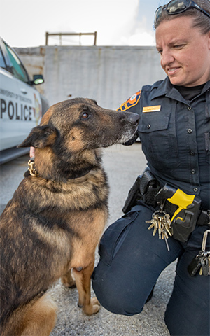 UTRGV K-9 Officer Odin, with his partner, Officer Molly Ralph (UTRGV Photo by David Pike)