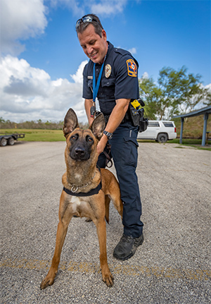 UTRGV K-9 Officer Odin, with his partner, Officer Molly Ralph (UTRGV Photo by David Pike)