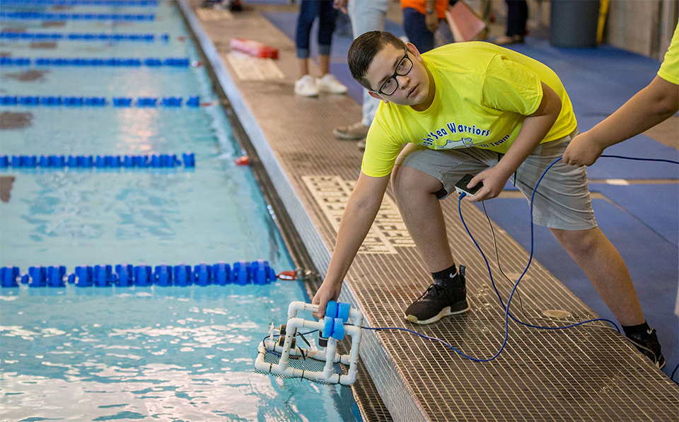 More than 20 middle school and high school teams from across the Rio Grande Valley participated in the annual U.S. Navy SeaPerch Challenge, a staple of Hispanic Engineering, Science and Technology (HESTEC) Week at The University of Texas Rio Grande Valley, on Friday, Oct. 5. The SeaPerch Challenge tested the competitor’s engineering instincts as they raced remotely operated vehicles (ROV) through various underwater obstacle courses. (UTRGV Photo by David Pike)