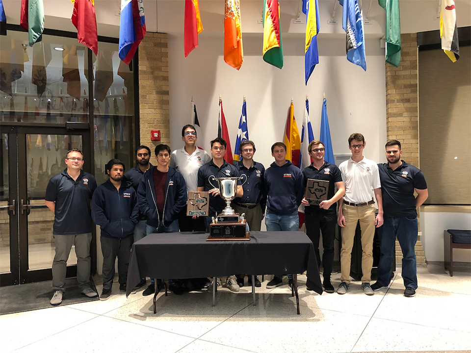 The UTRGV Chess Team – 2018 national champions of the Final Four of Chess President’s Cup competition – are now state champions, as well, after beating out UT Dallas and Texas Tech University at the recent Texas Collegiate Super Finals, held Oct. 20-21 in Lubbock, Texas. UTRGV Chess Coach Bartek Macieja (seventh from the left) said the first three rounds were critical in securing the win. (Courtesy Photo)