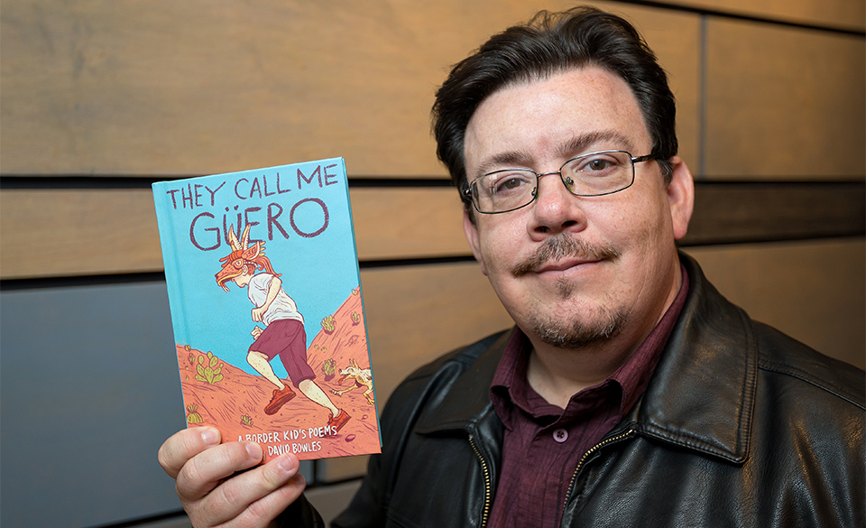 Dr. David Bowles, an assistant professor in the UTRGV Department of Literatures and Cultural Studies, grew up in the Rio Grande Valley with the nickname “Güero,” granted from his father’s Mexican-American heritage. Now, he bestows it on the protagonist of his newest book, ‘They Call Me Güero,’ a novel in verse filled with slice-of-life poems illustrating life as a border kid. The book recently earned a 2019 Tomas Rivera Book Award, as well as the 2019 Walter Dean Myers Awards for Outstanding Children’s Literature. It has been named a Pura Belpré Author Honor Book and made the School Library Journal 2018 Best Books List Honor, Middle Grade. It was named a National Council of Teachers of English Notable Verse Novel for Children 3-13, and an ALSC Notable Children's Book, 2019, and was named a Shelf Awareness 2018 Best Children’s & Teen Books of the Year, Middle Grade. (UTRGV Photo by Paul Chouy)