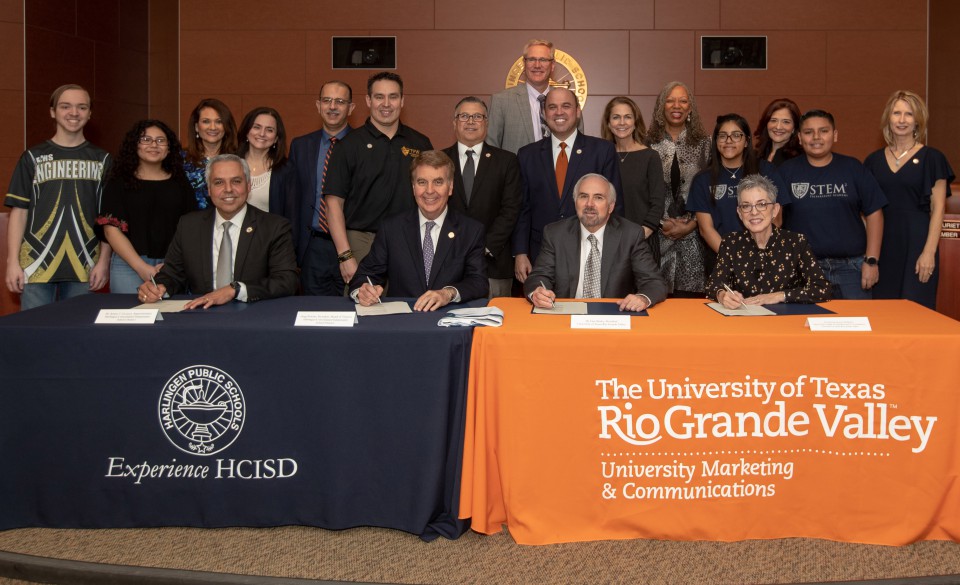 The University of Texas Rio Grande Valley, the City of Harlingen and Harlingen Consolidated Independent School District representatives pictured.