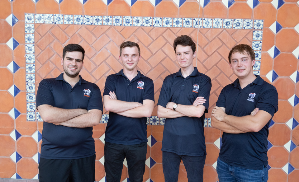 The UTRGV Chess Team successfully defended its title as national champions of the President's Cup this weekend in New York City defeating six-time champion Webster University, as well as UT Dallas and Harvard University. From left to right are members of the championship team: GM Hovhannes Gabuzyan, GM Vladmir Belous, GMM Kamil Dragun, GM Andrey Stukopin.(UTRGV Photo by David Pike.)