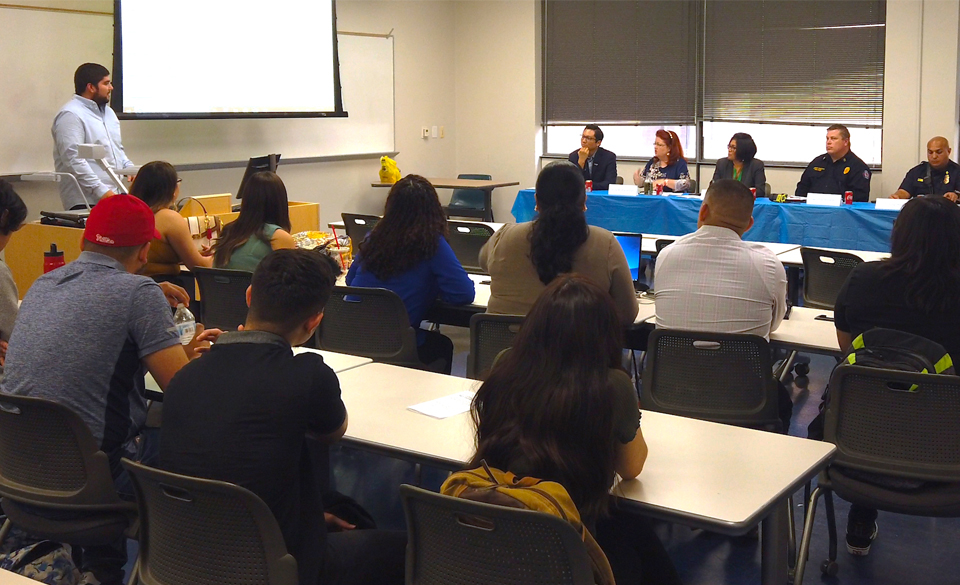 A group of UTRGV students recently presented their research findings on public disaster response to local emergency management officials, during a special panel forum. Almost 180,000 people in the Valley live with a disability, the students found, and many are not prepared to deal with a disaster like a hurricane. Dr. Dean Kyne, UTRGV assistant professor in the disaster studies program, said the research shows a disturbing trend of unwillingness among area residents to evacuate, preferring to remain in their homes rather than ensuring their personal safety. Area emergency management representatives who attended said collaboration with the university on the research data helps with disaster preparation efforts. (Courtesy Photo)