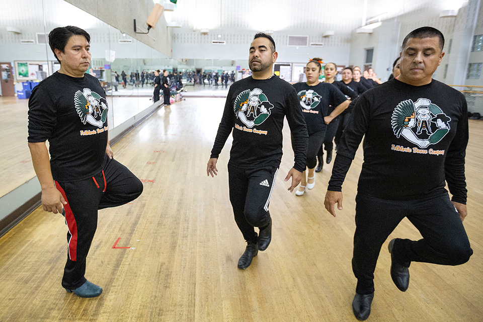 UTRGV Ballet Folklorico dancers practicing their dance