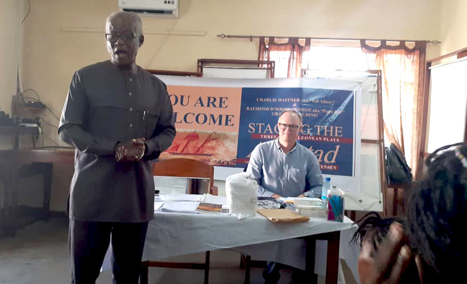 Raymond de’Souza George, Sierra Leone minister of Works and Public Assets, introduces author and UTRGV Professor of English Dr. Matt Christensen, at the Sierra Leone National Museum in late November. Christensen was invited by the Ministry of Tourism and Cultural Affairs to give the keynote address and a series of talks, and to conduct a workshop, all in conjunction with the publication of his newest book, Staging the Amistad: Three Sierra Leonean Plays. (Courtesy Photo)