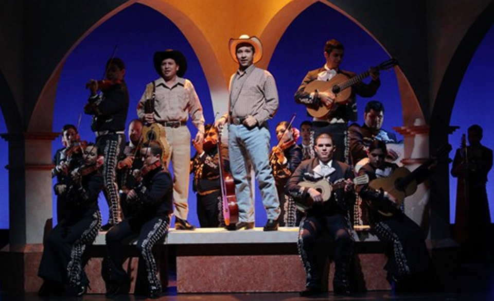 Pictured is UTRGV’s Mariachi Aztlan performing with the Houston Grand Opera on December 3, 2010. The mariachi ensemble will be the next featured performance, April 10, on the online series. (Courtesy Photo by Houston Grand Opera).