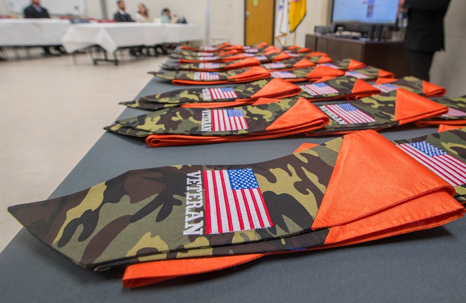 table with veteran graduation stoles