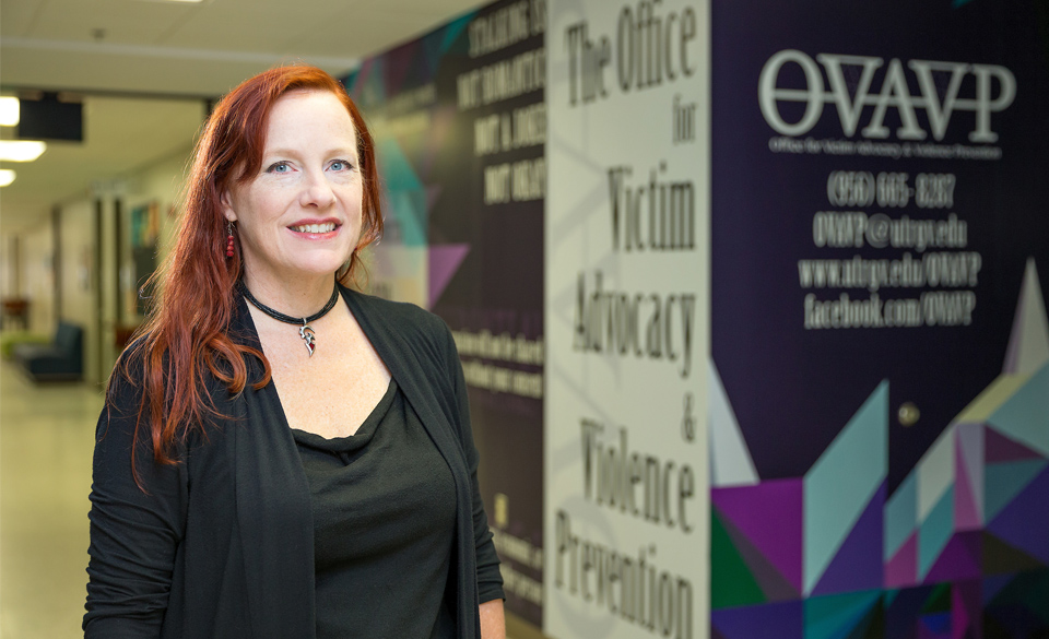 Dr. Cynthia Jones, director of the UTRGV Office for Victim Advocacy and Violence Prevention (OVAVP), and professor of philosophy, said the office offers free confidential advocacy and counseling services to UTRGV students, faculty and staff who are victims of violence – including domestic abuse stemming from the stressors of economic hardship and quarantining at home during the COVID-19 pandemic. (UTRGV Photo by Paul Chouy)